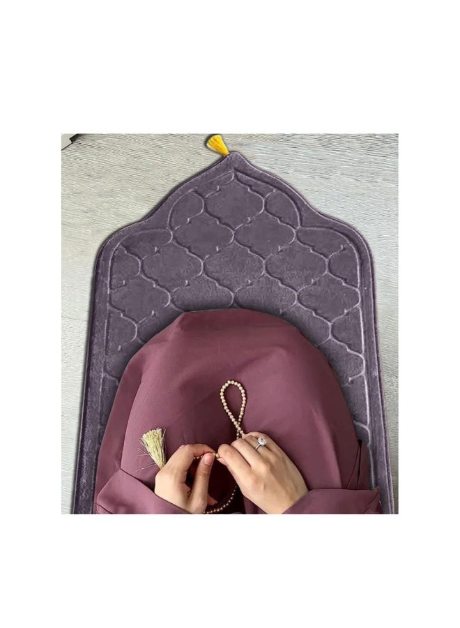 أكاليكس سجادة صلاة منقوشة، سطح مخملي مانع للانزلاق، سجادة صلاة إسلامية بتصميم جديد، سجادة صلاة مبطنة سميكة للرجال والنساء، هدية عيد رمضان، رمادي، 70 × 110 سم - Image 4